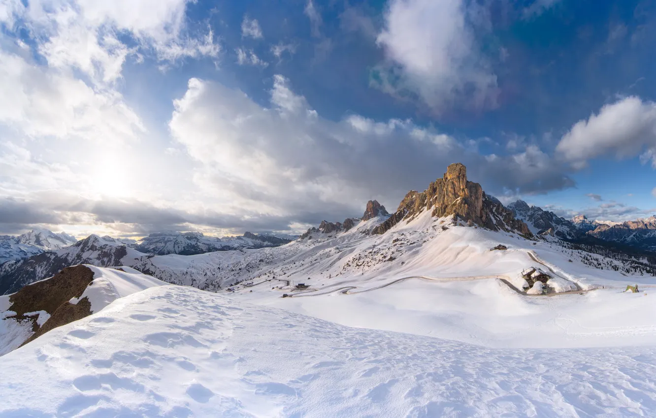 Фото обои зима, снег, горы, природа