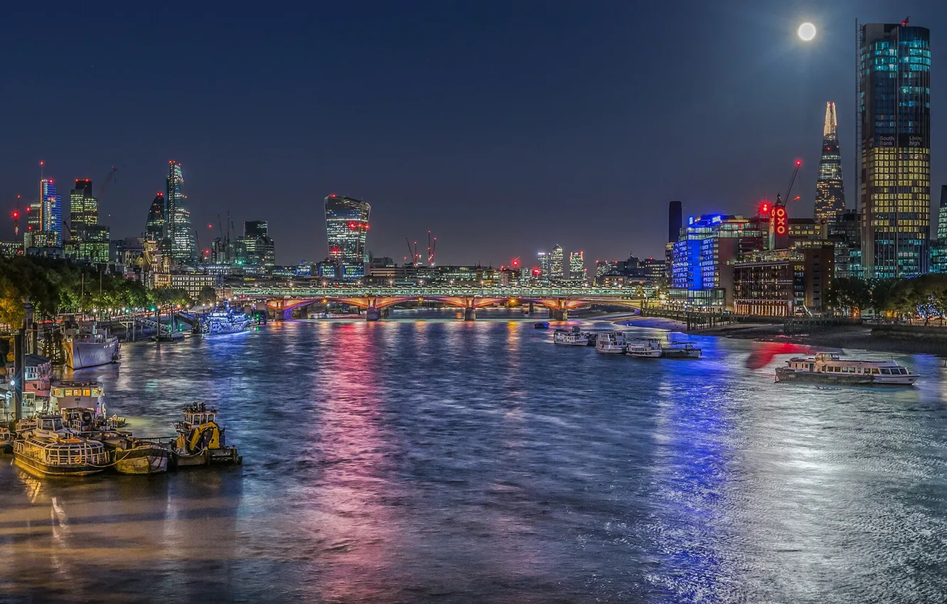 Фото обои ночь, мост, огни, река, Англия, Лондон, Темза