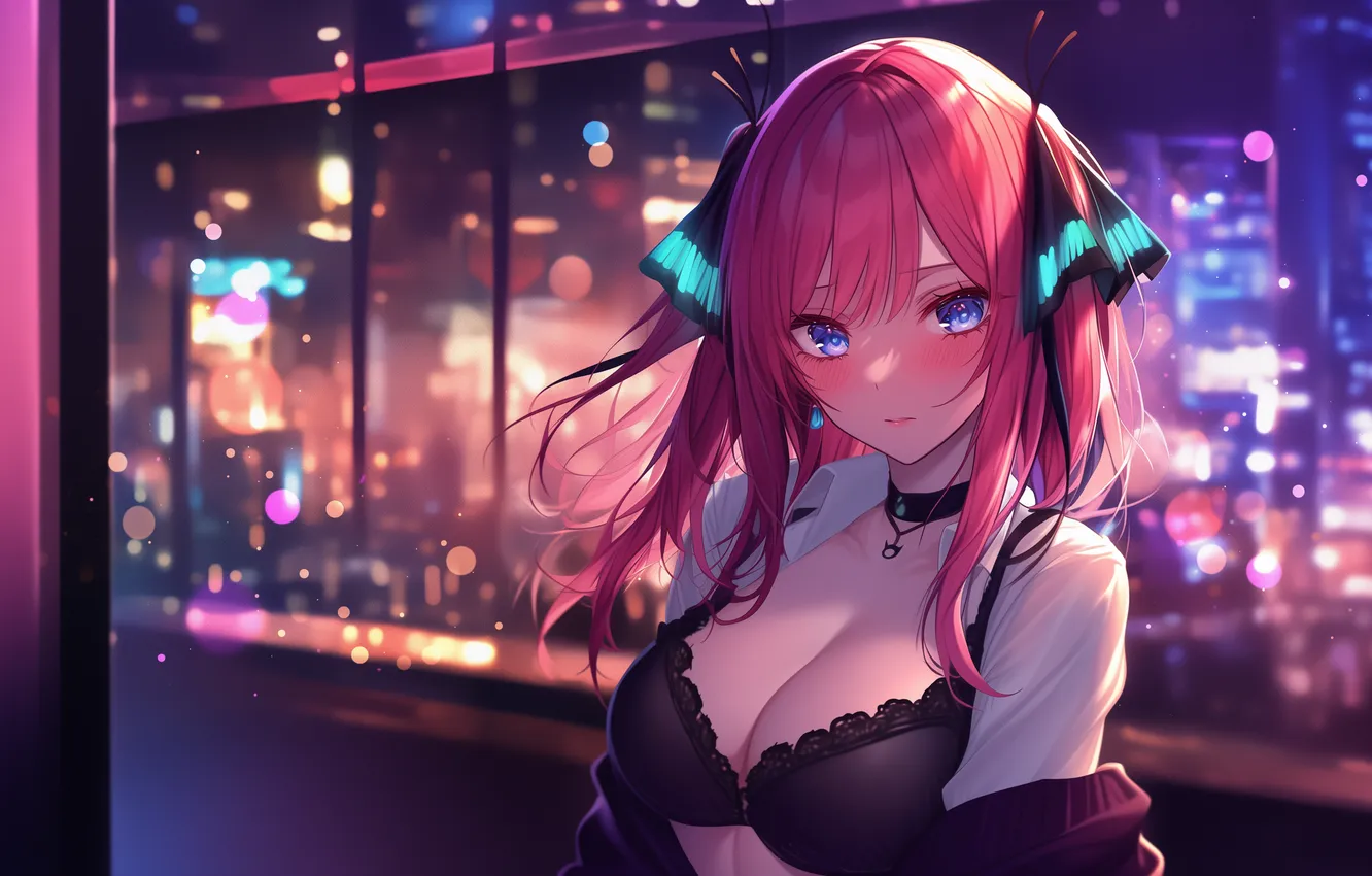 Фото обои аниме, арт, wallpaper, бельё, розовые волосы, The Quintessential Quintuplets, Go-Toubun no Hanayome, Nino Nakano