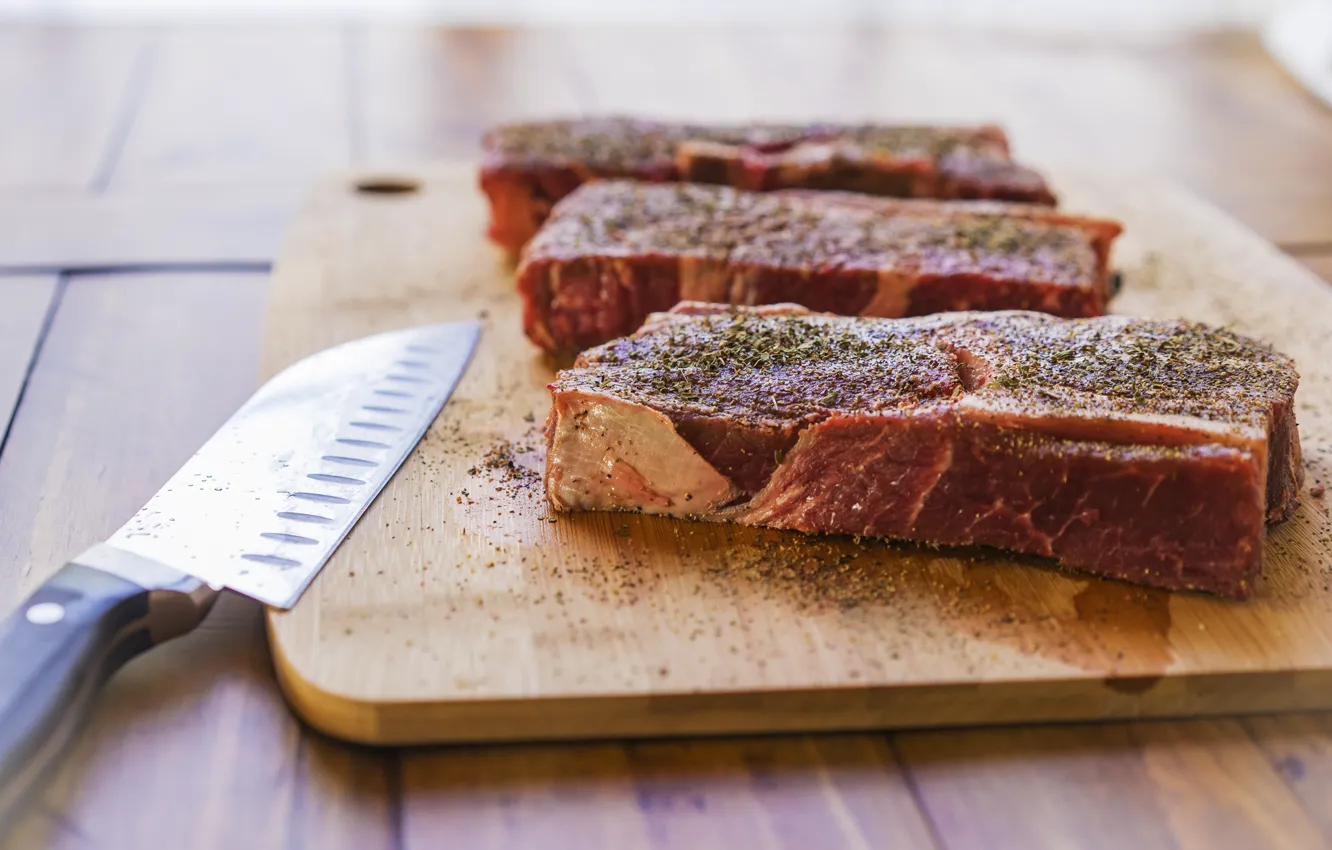 Фото обои нож, мясо, Steaks