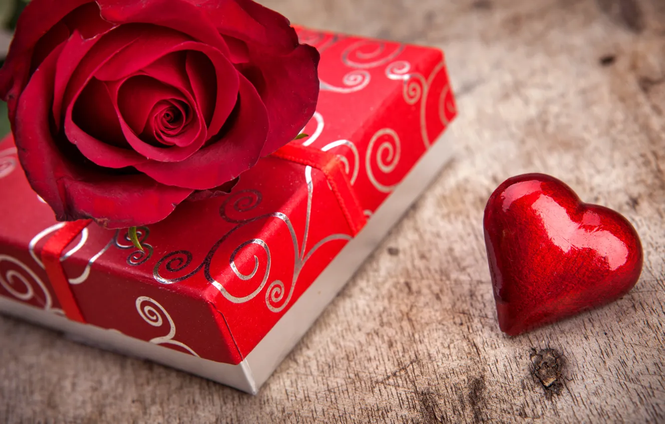 Фото обои коробка, подарок, роза, love, rose, heart, flowers, romantic
