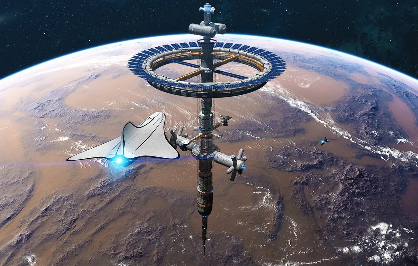 Фото обои space, science fiction, satellite, artwork
