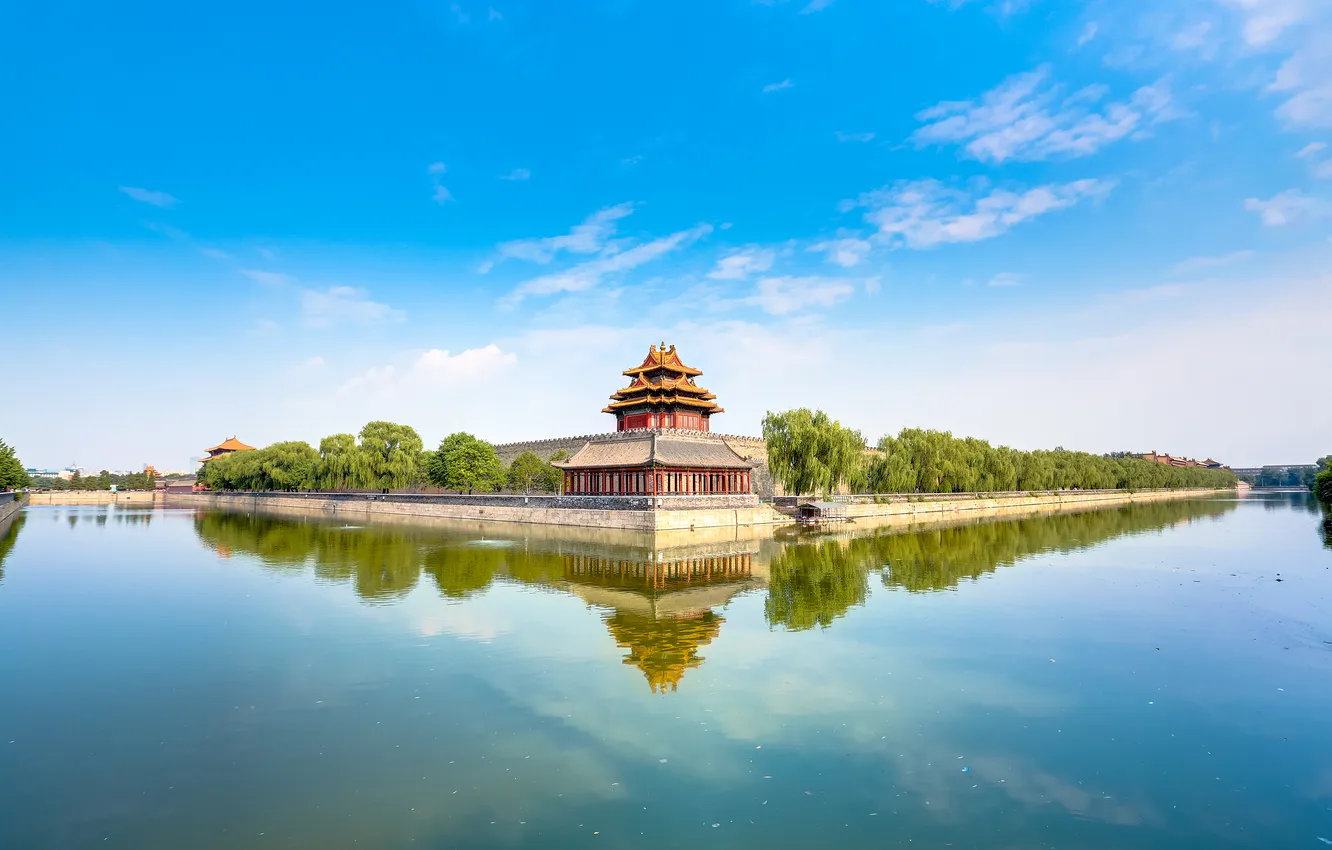 Фото обои река, здание, Китай, архитектура