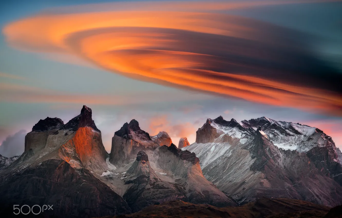 Фото обои небо, горы, облако, Чили, Патагония