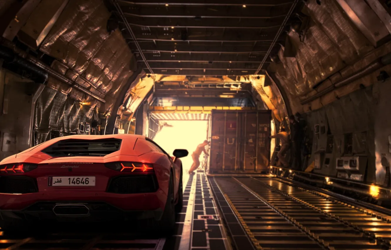 Фото обои Lamborghini, Light, Orange, Dubai, LP700-4, Aventador, Supercar, Plane