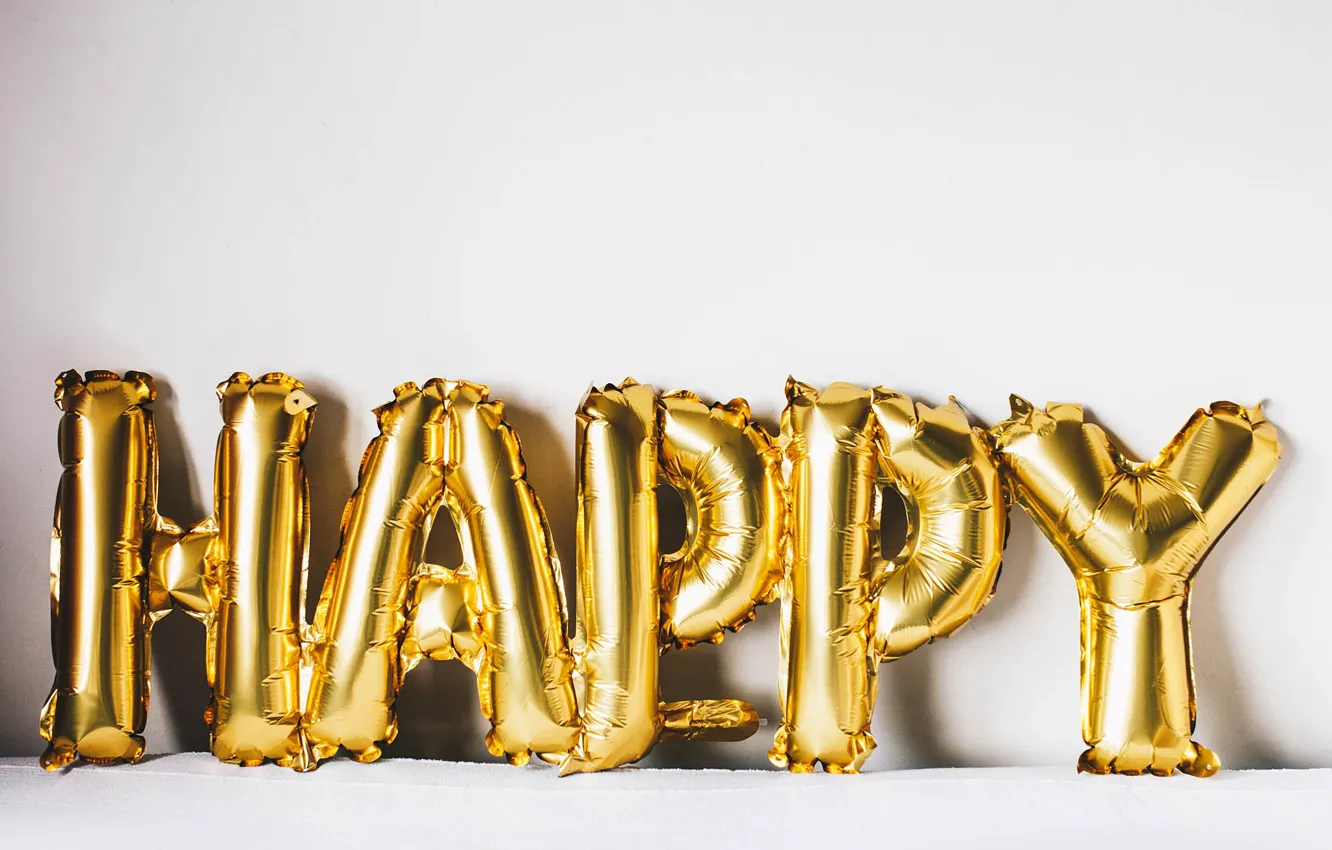Фото обои счастье, буквы, шары, happy, золотые, надувные