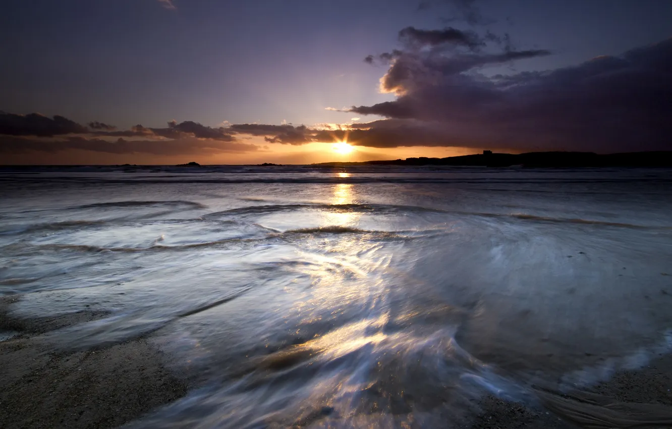 Фото обои пляж, рассвет, выдержка, Великобритания, Wales, Anglesey, Cymyran Beach, Rhosneigr