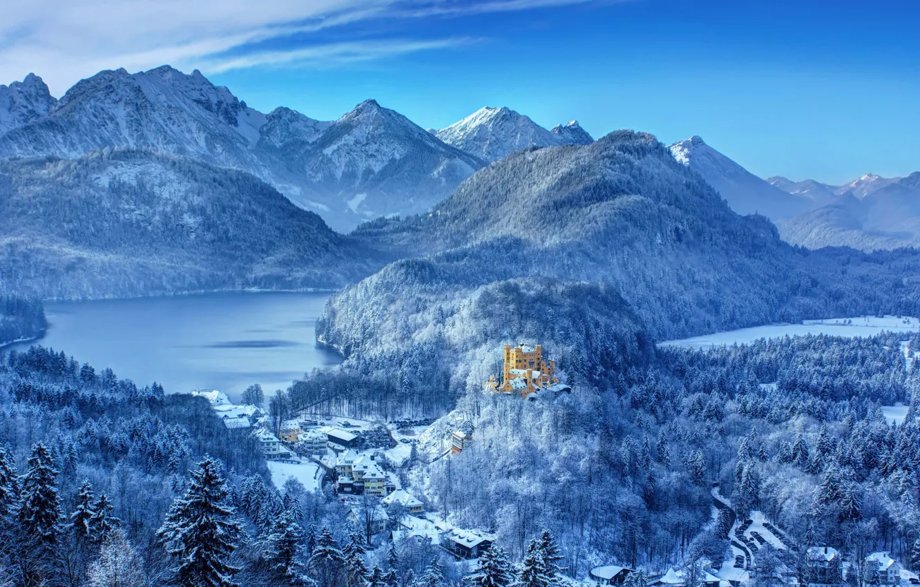 Фото обои зима, Германия, Бавария, замок Хоэншвангау