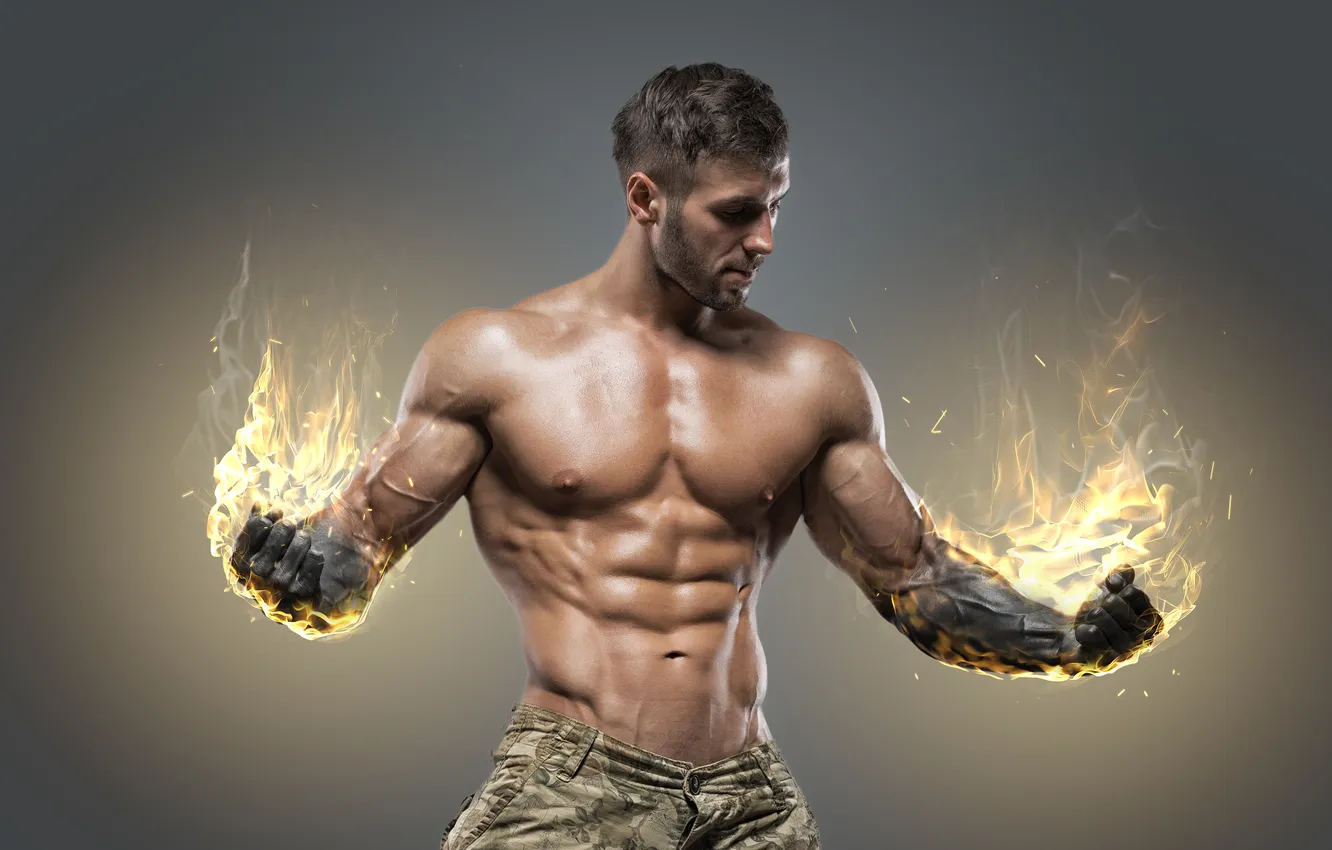 Фото обои fire, exercise, guy, first, fitness, bodybuilding, combustion, caucasian