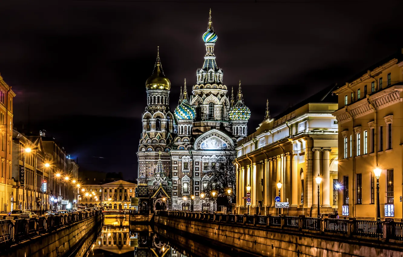 Фото обои вечер, Санкт-Петербург, Храм Спас на Крови