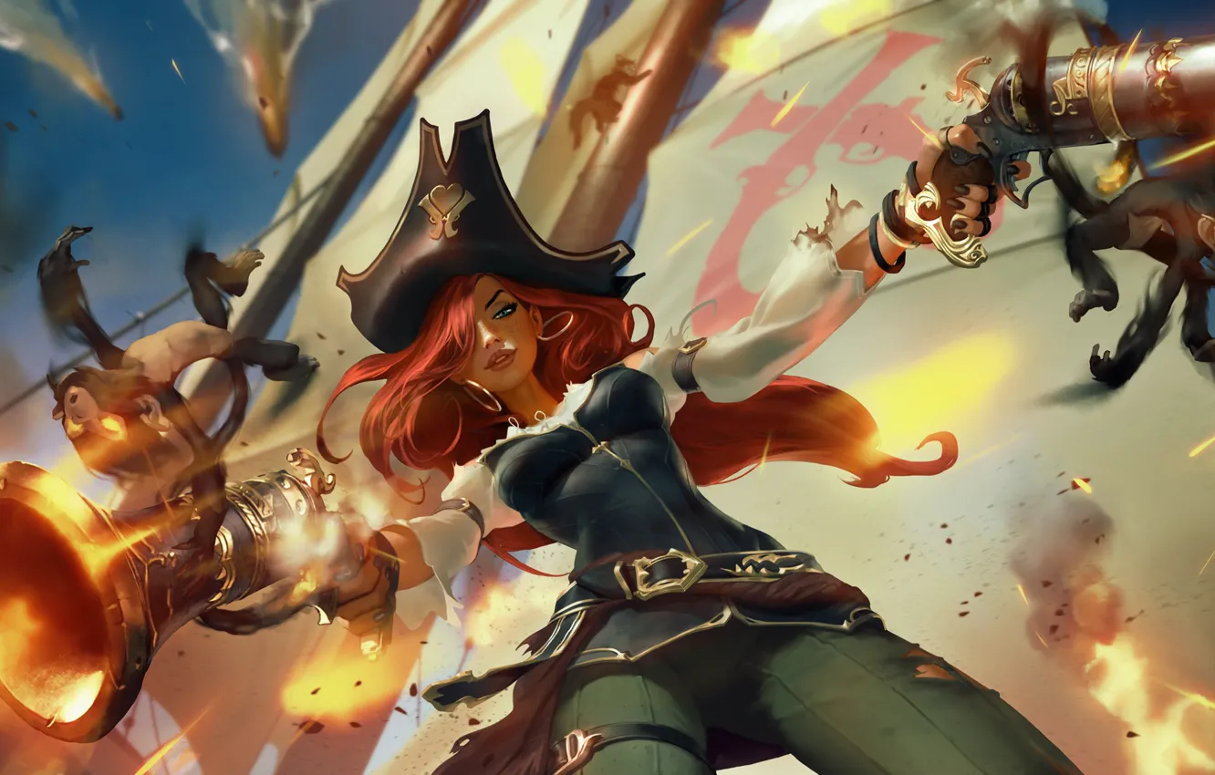 Фото обои девушка, пистолеты, пират, Miss Fortune, Legends of Runeterra
