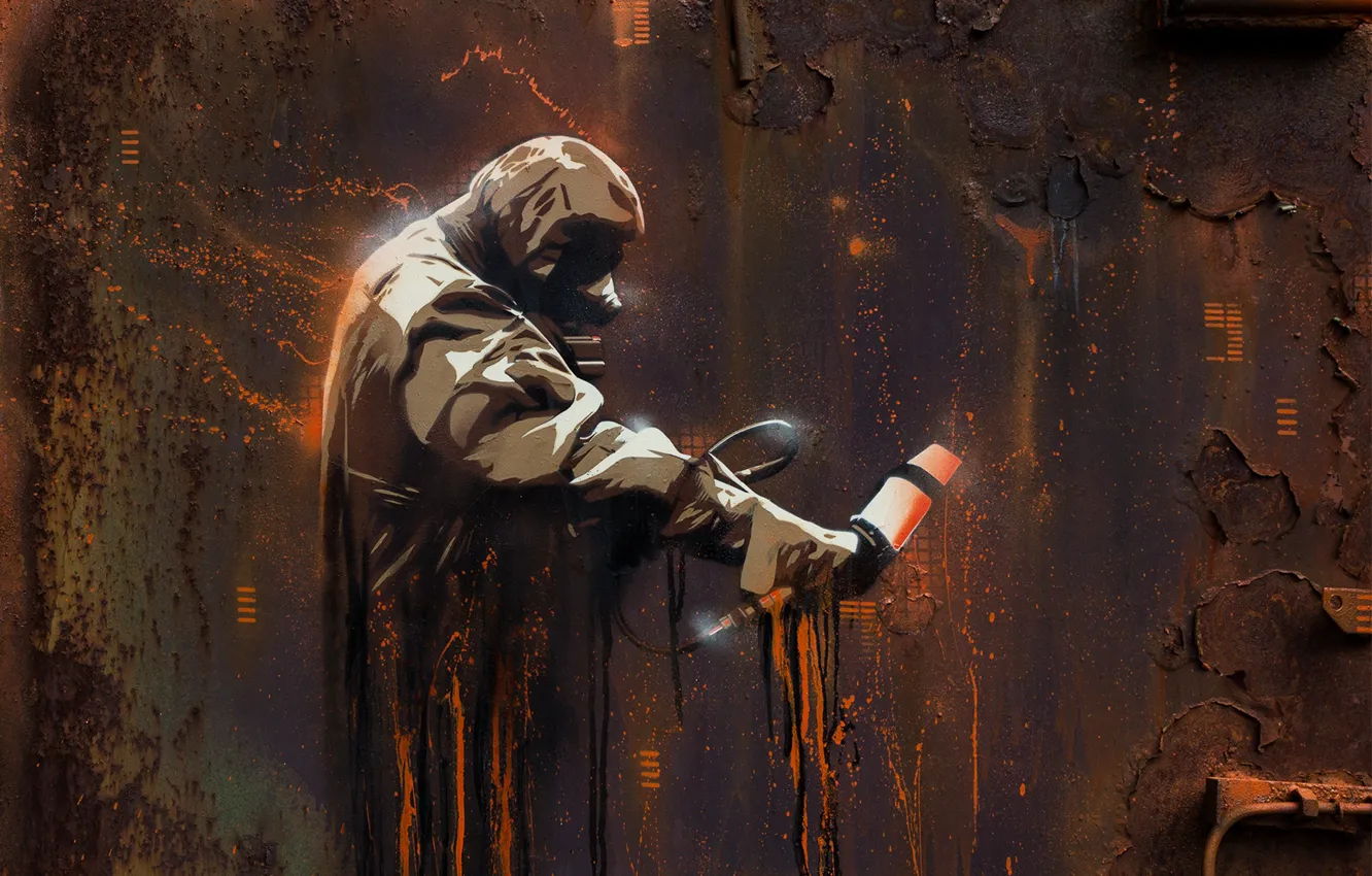 Фото обои стена, граффити, рисунок, ржавчина