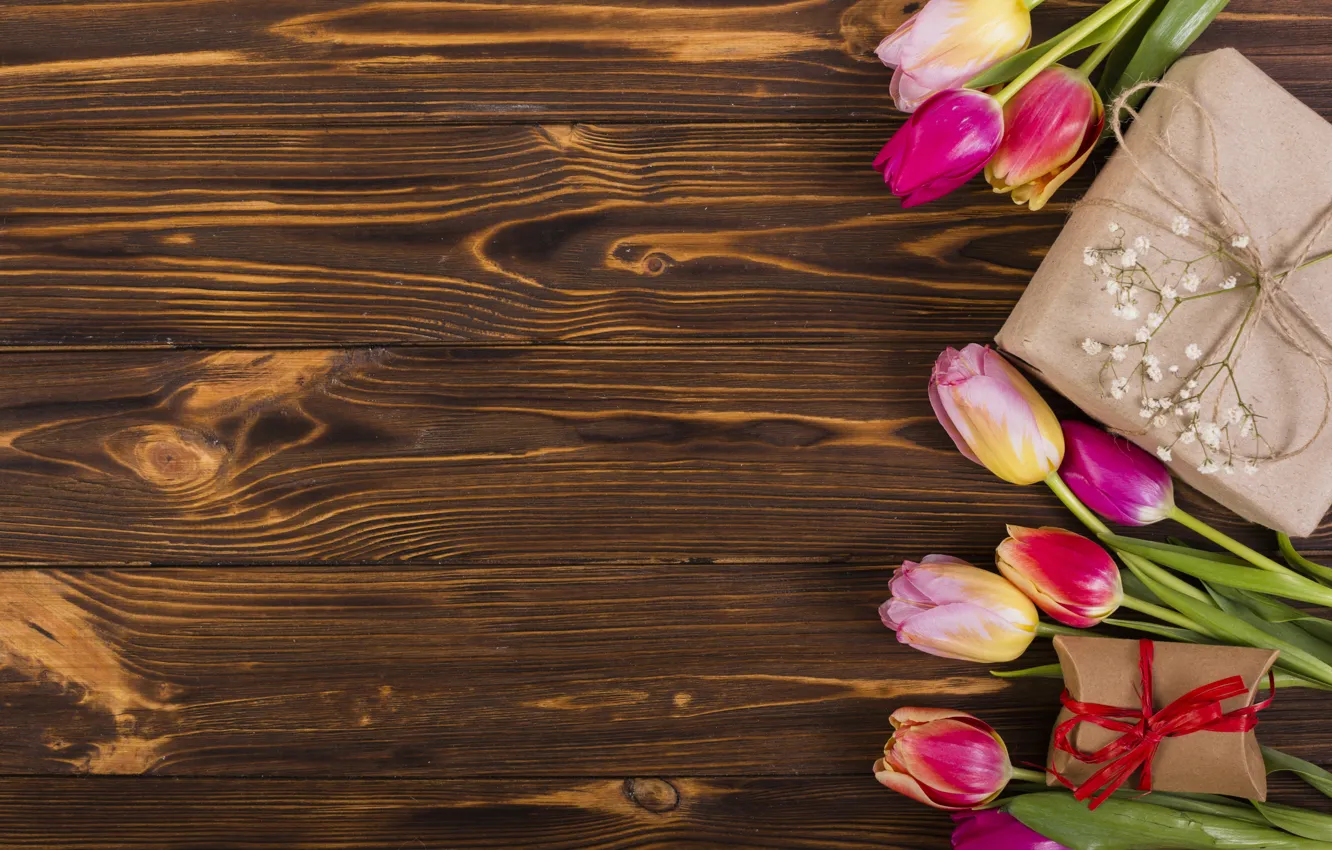 Фото обои цветы, colorful, тюльпаны, розовые, wood, pink, flowers, tulips