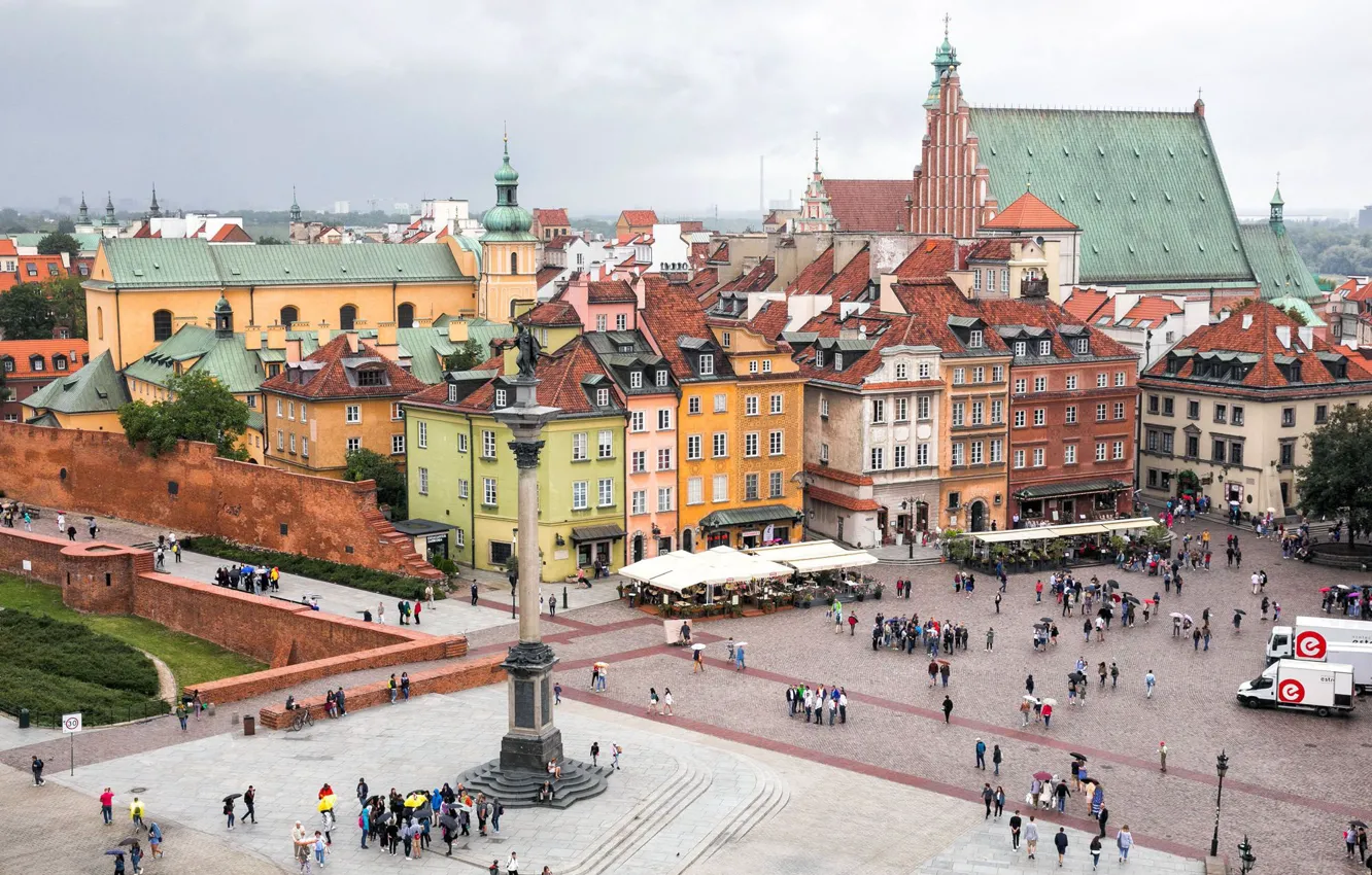 Фото обои дома, площадь, Польша, Варшава, Старый город