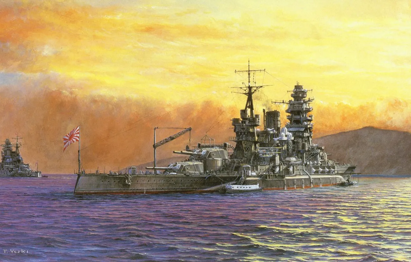 Фото обои корабль, арт, флот, военный, линкор, японский, battleship, WW2