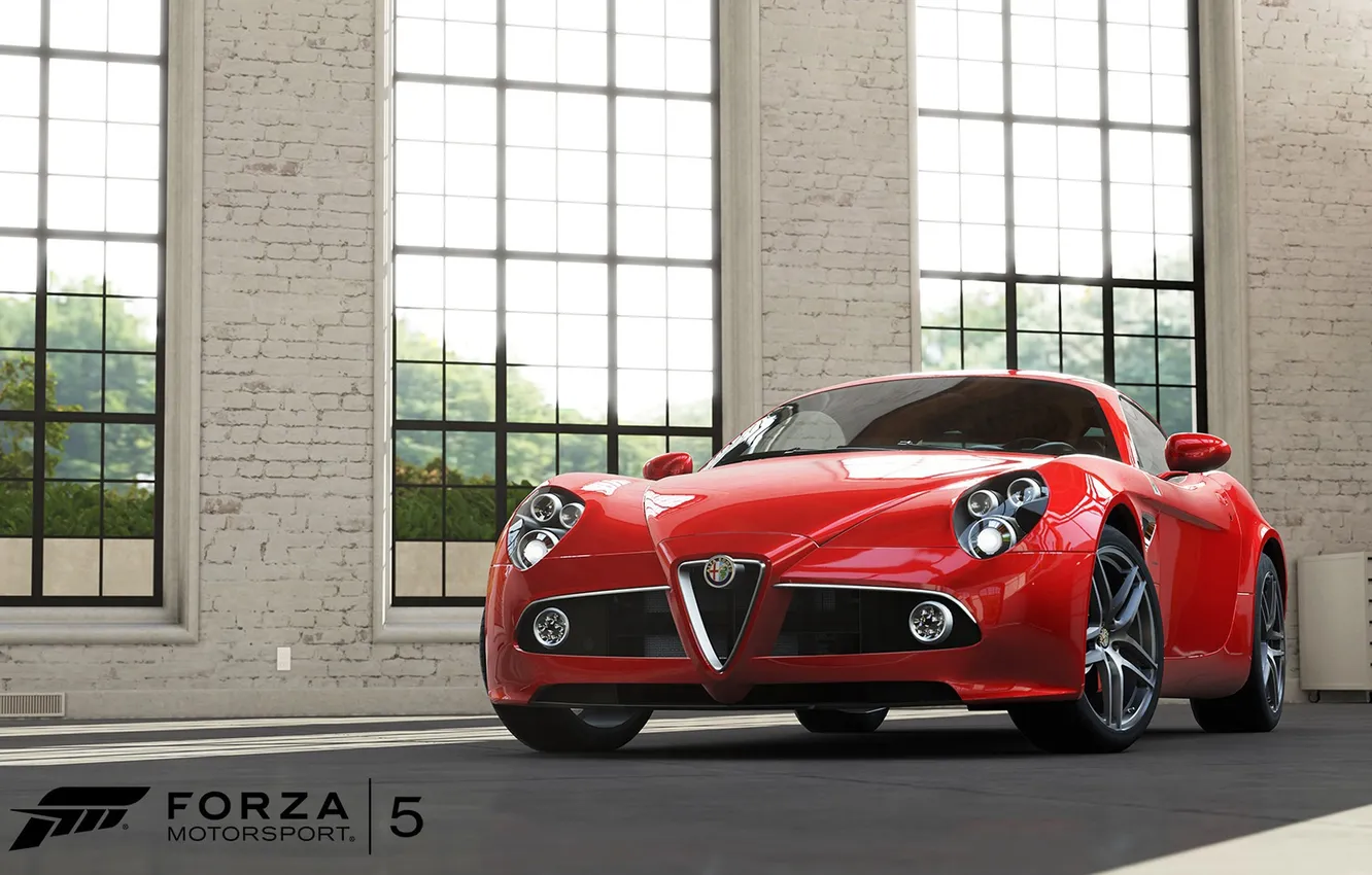 Фото обои окна, ангар, красная, помещение, Forza Motorsport 5? машина