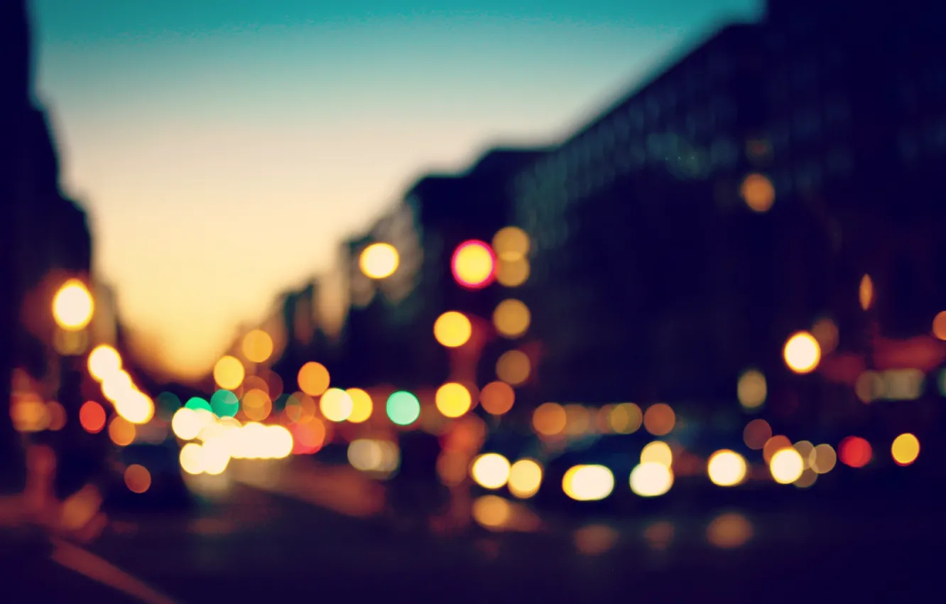 Фото обои свет, ночь, город, огни, улица, blur, bokeh