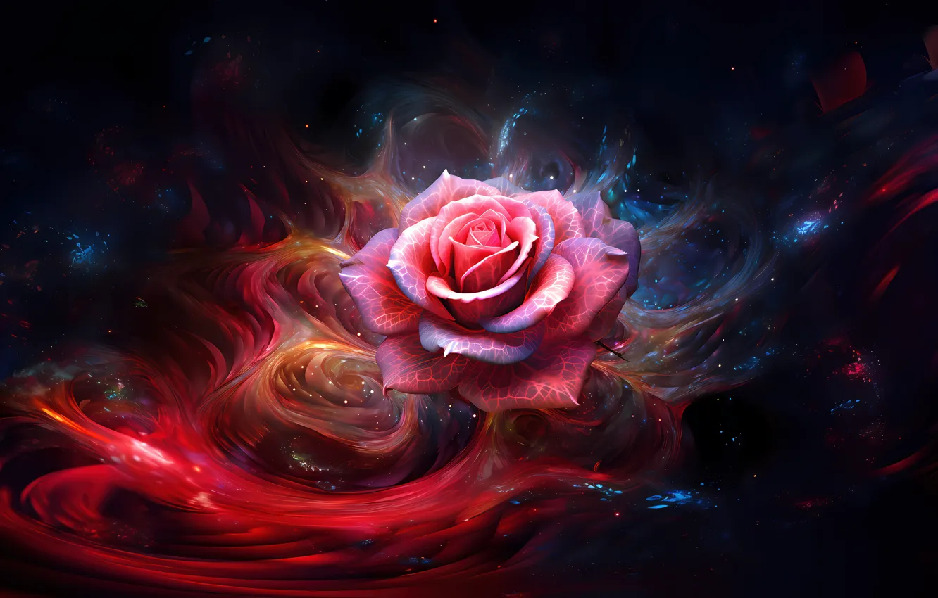 Фото обои цветок, космос, абстракция, роза, красота, rose, flower, cosmos