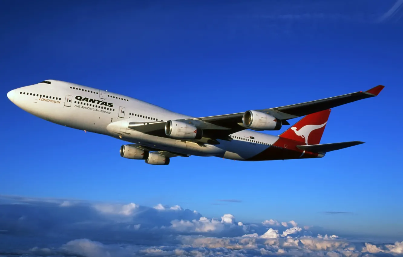Фото обои Лайнер, Boeing, Боинг, The, 747, Qantas, Australian, Авиалинии