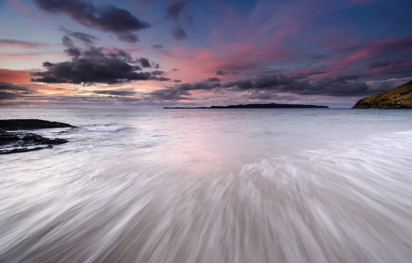 Фото обои пляж, шторм, рассвет, Waikato, Новая-Зеландия, Opito