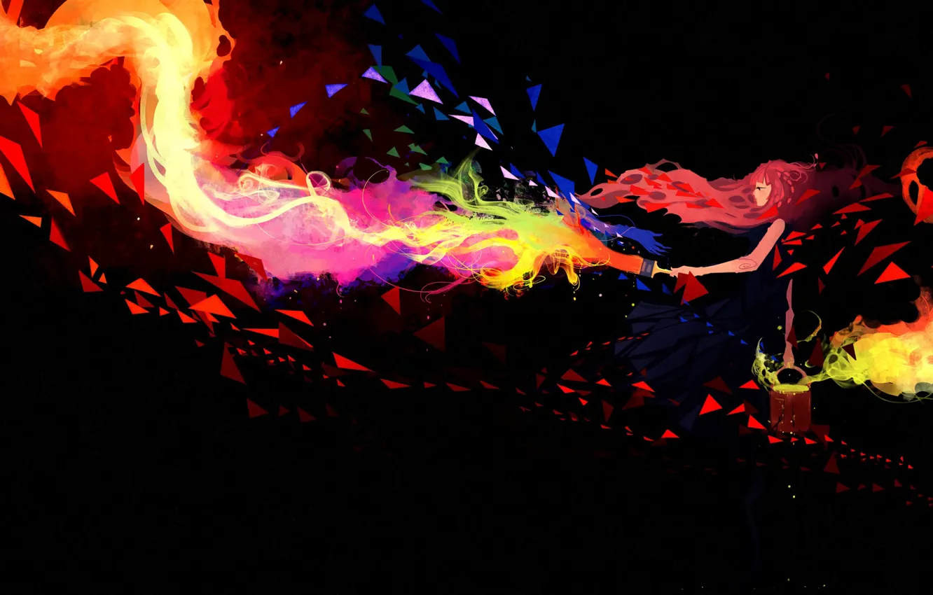 Фото обои девушка, огонь, рисунок, краска, арт, Аниме, Anime, кисть
