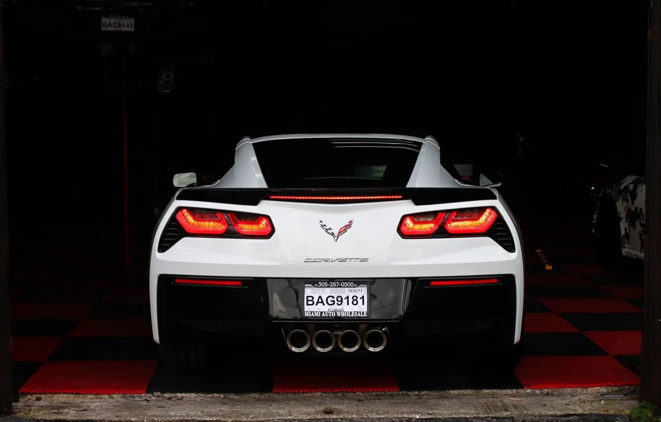 Фото обои Corvette, Chevrolet, Car, White, Back, Stingray, Garage