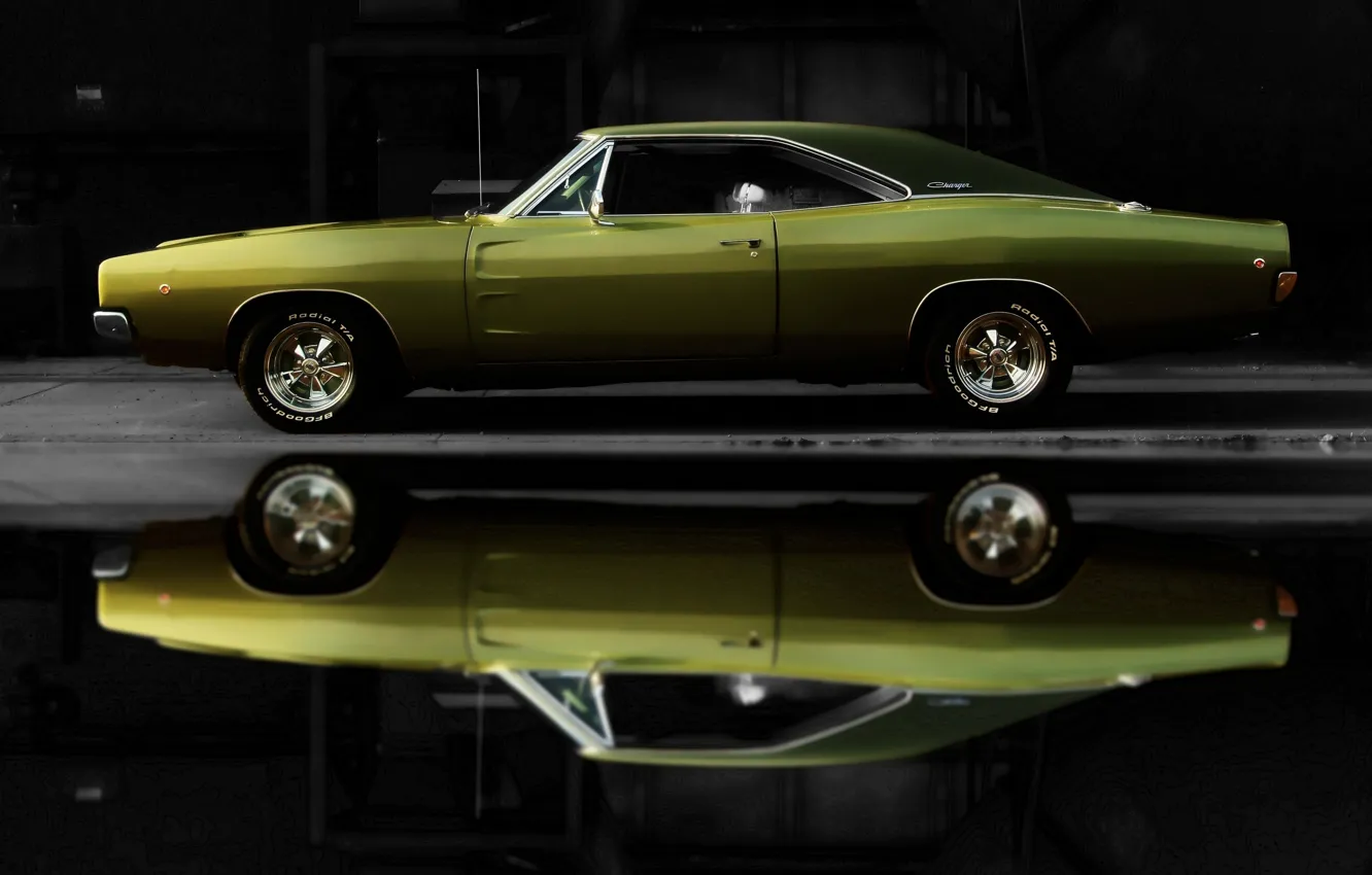 Фото обои отражение, Додж, 1969, Dodge, диски, Charger, Muscle Car