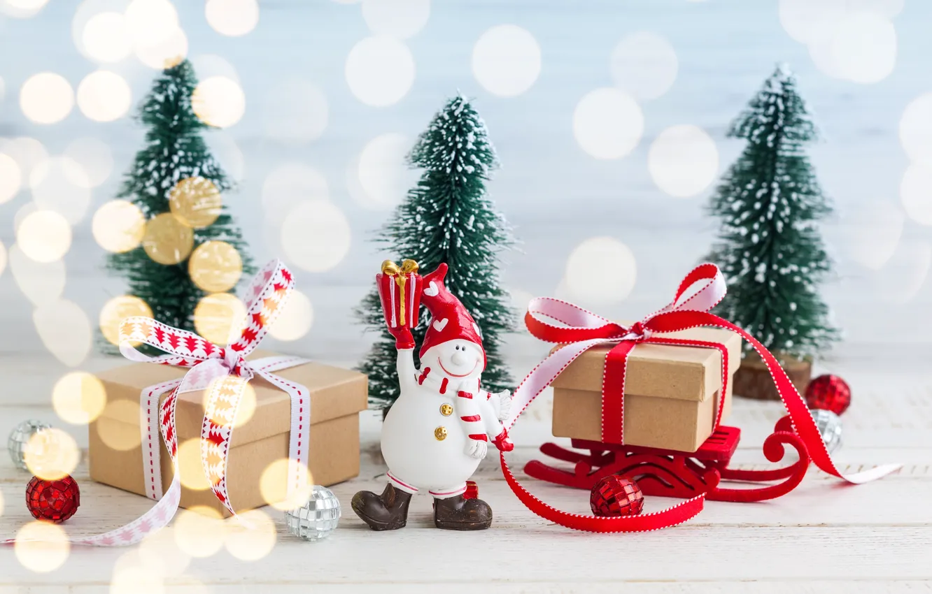 Фото обои снег, украшения, елка, Новый Год, Рождество, подарки, Christmas, snow