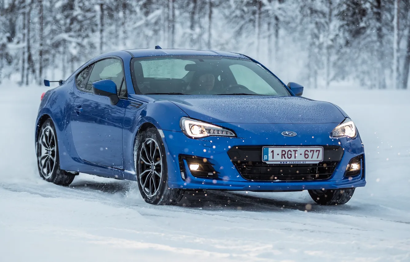 Фото обои зима, авто, снег, синий цвет, Subaru BRZ 2016