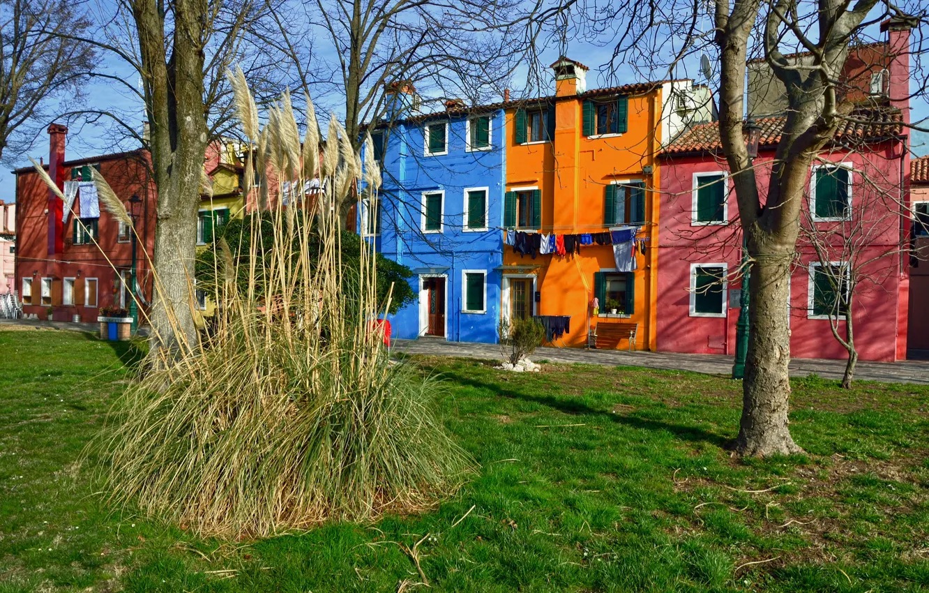 Фото обои краски, дома, Италия, Венеция, остров Бурано