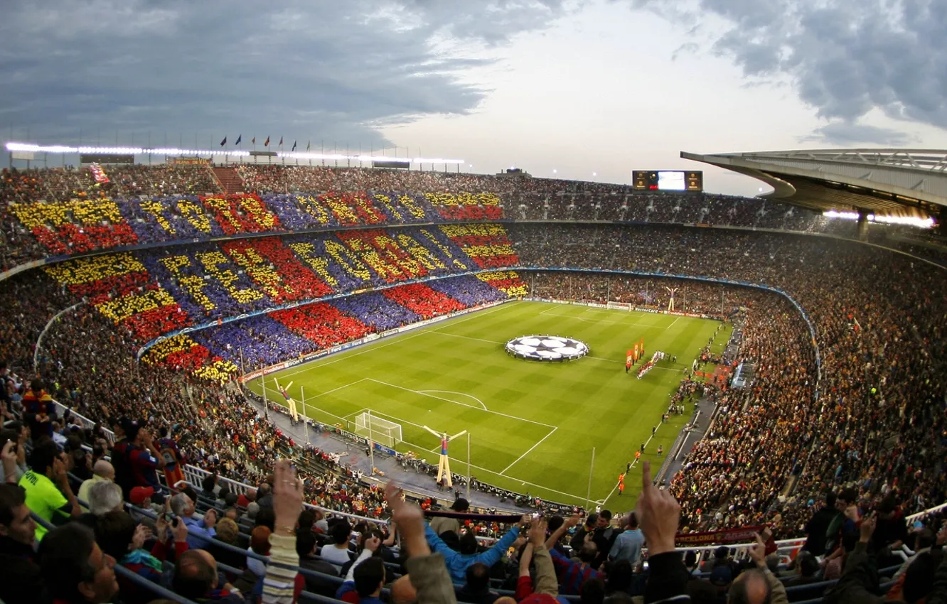 Фото обои Испания, стадион, Матч, лига чемпионов, Камп, Ноу, полу-финал, Барселона