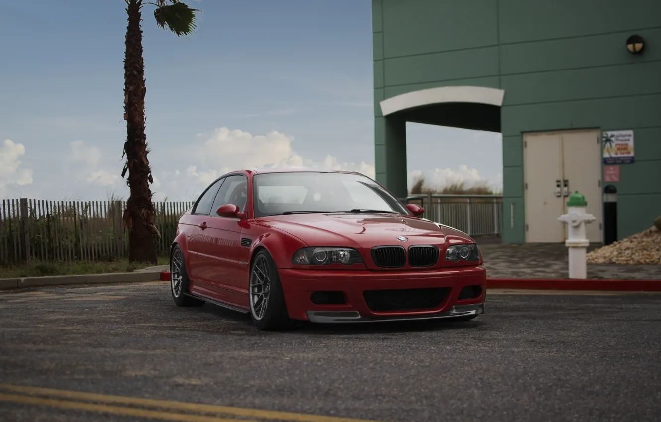 Фото обои BMW, Red, E46, Palm tree, M3