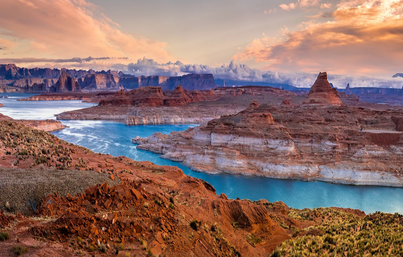 Фото обои Sunrise, Glen Canyon, wonderful colors