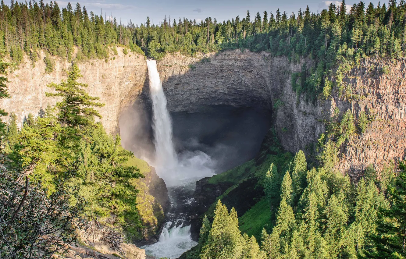 Фото обои лес, пейзаж, природа, водопад, Helmcken Falls