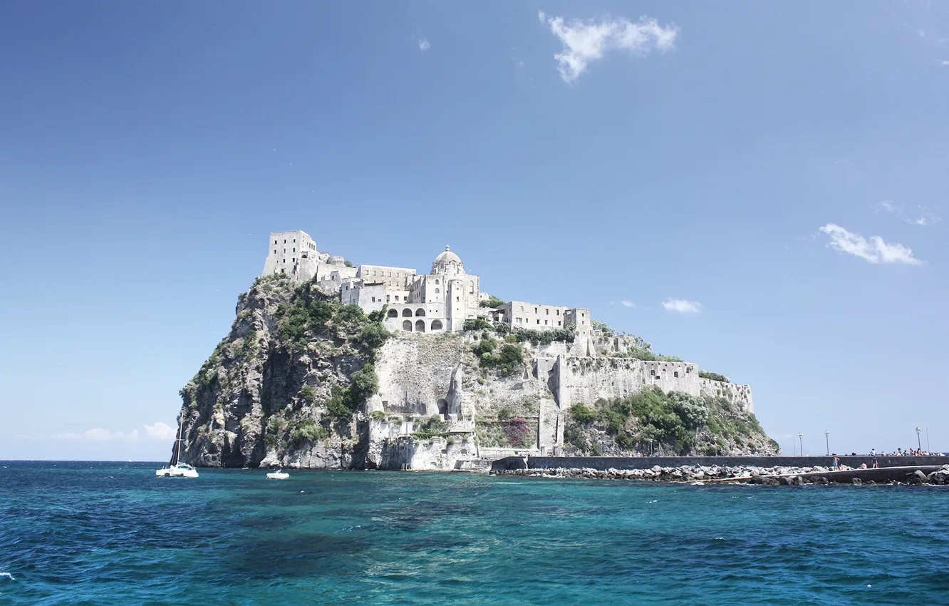 Фото обои небо, люди, крепость, Italy, водоём
