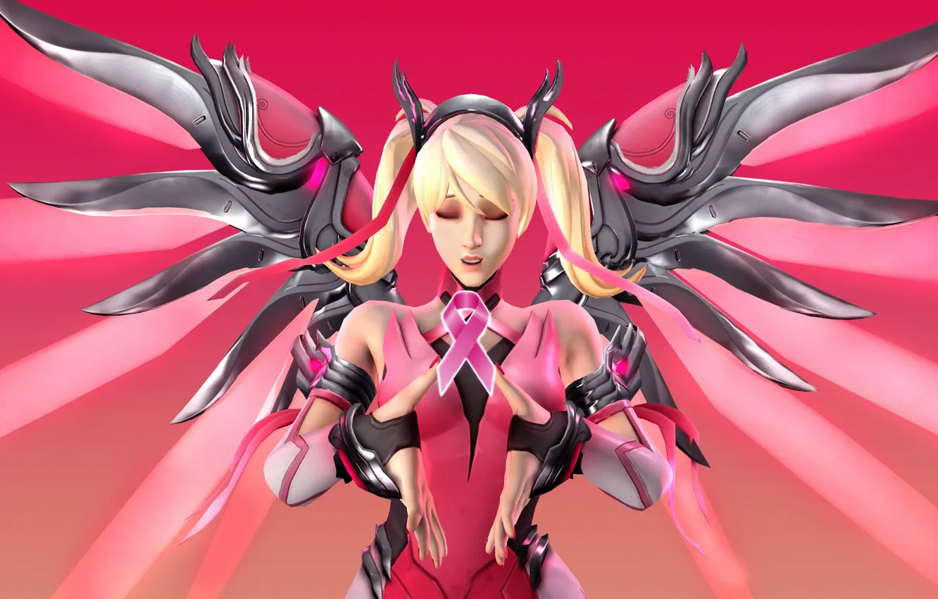 Фото обои девушка, крылья, блондинка, Overwatch, Mercy, Angela Ziegler