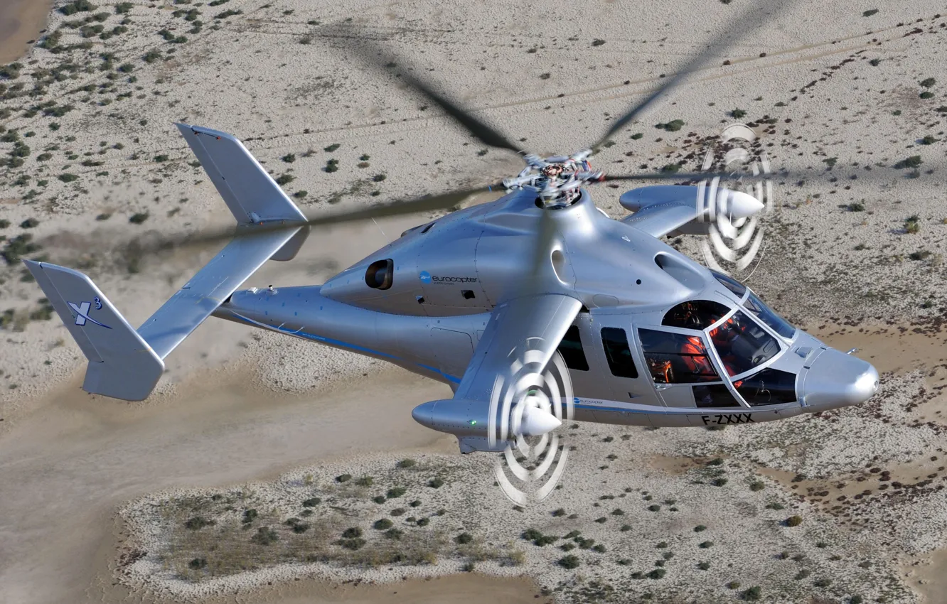 Фото обои Пустыня, Полет, Высота, Вертолёт, Винтокрыл, Eurocopter