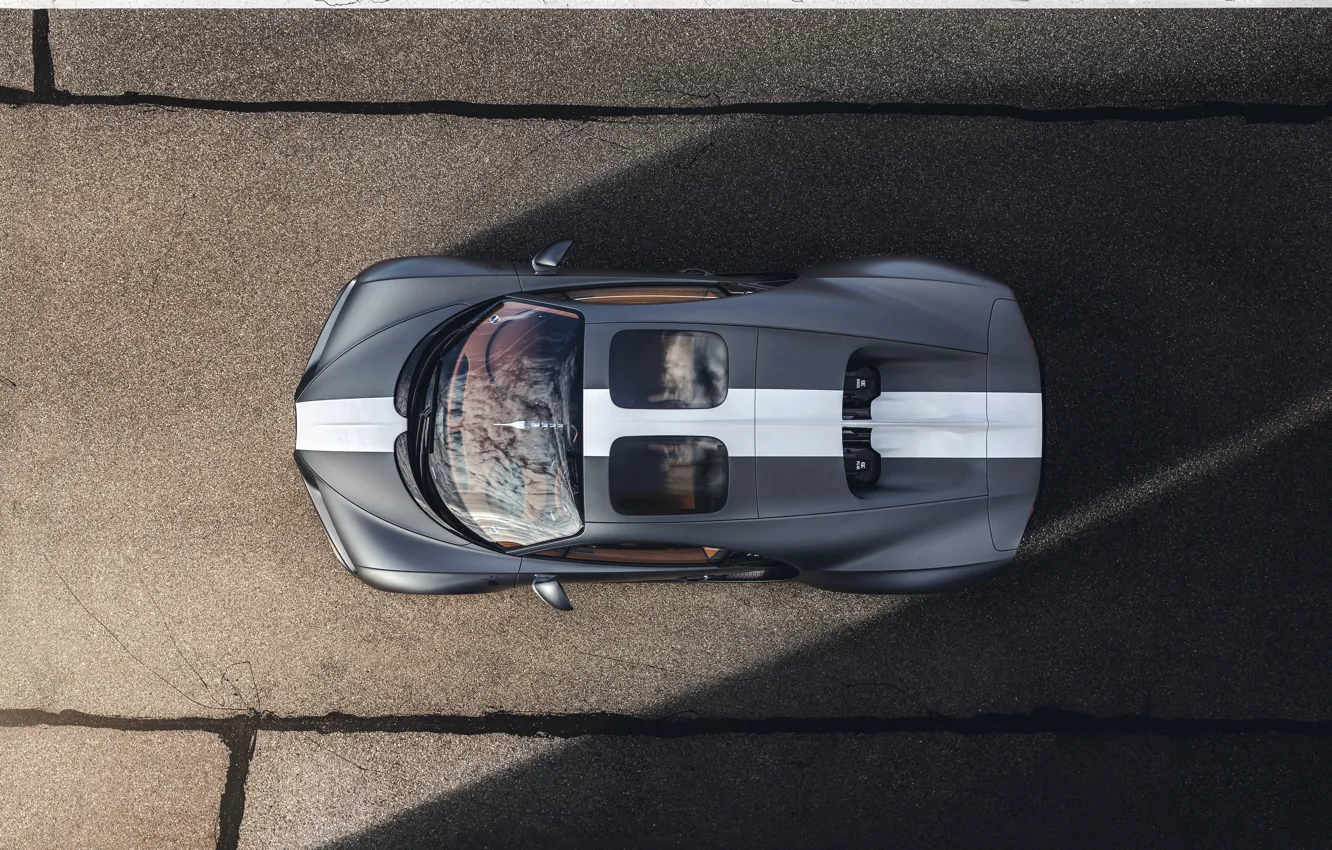 Фото обои Bugatti, вид сверху, Sport, W16, Chiron, спецсерия, 2021, матово-серый