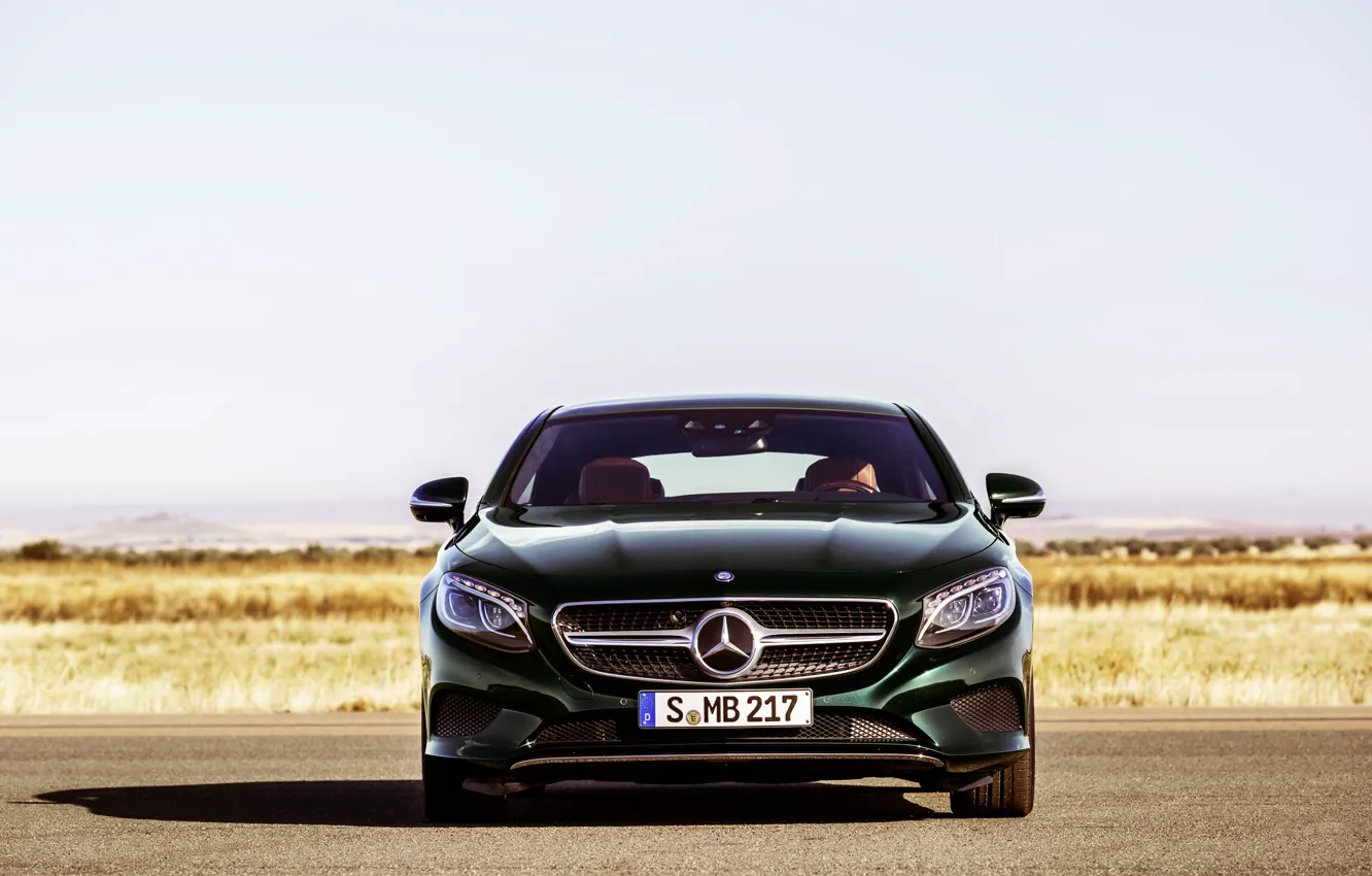 Фото обои Mercedes-Benz, Авто, Зеленый, Машина, Мерседес, Лого, Coupe, Передок