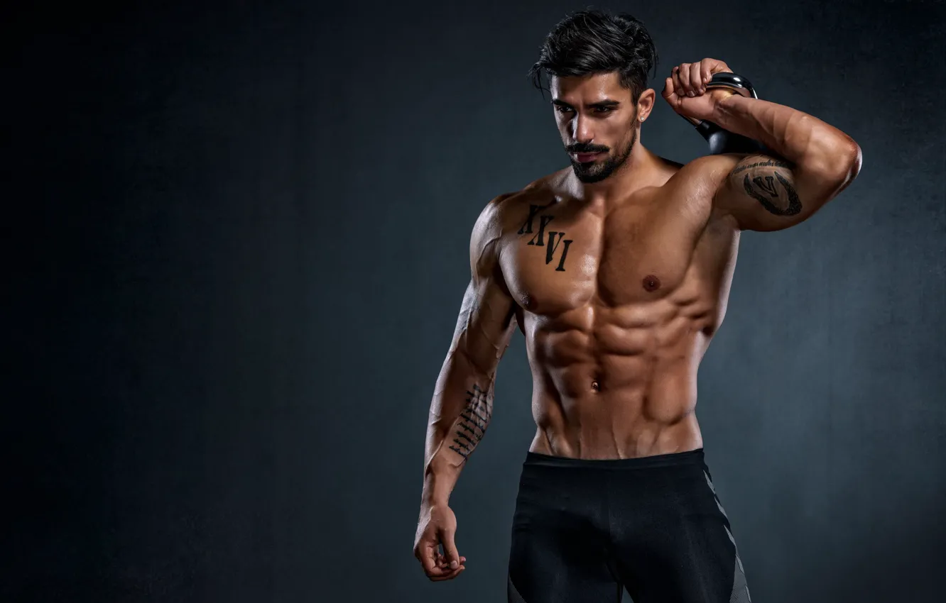 Фото обои тату, muscle, мышцы, пресс, гиря, тренировка, атлет, воркаут