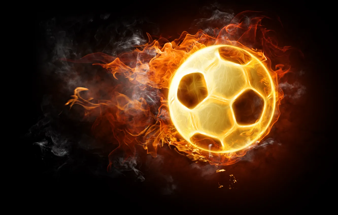 Фото обои огонь, футбол, мяч, черный фон