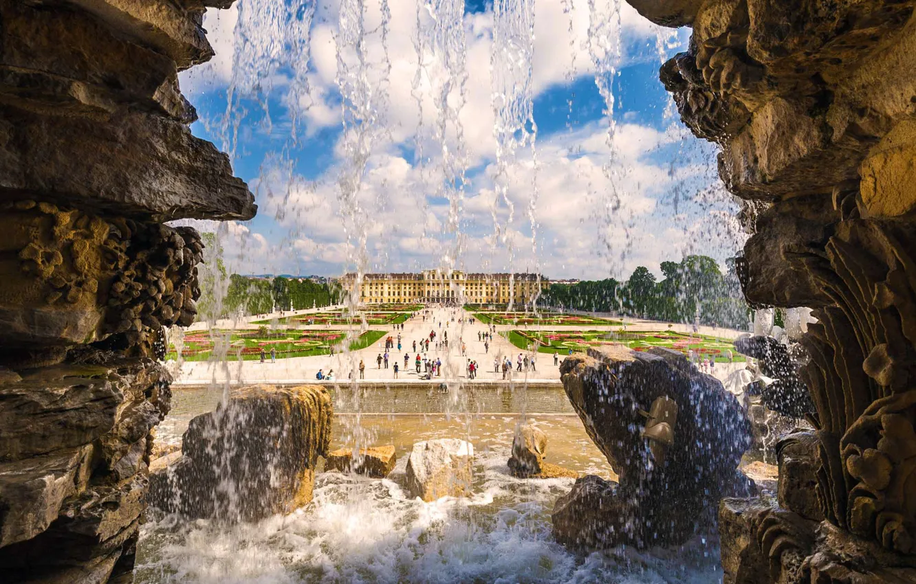 Фото обои Австрия, дворец, Вена, фонтан Нептун, Шенбрунн