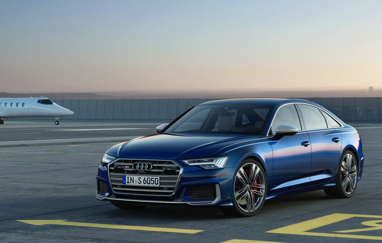 Фото обои синий, Audi, аэропорт, седан, Audi A6, 2019, Audi S6