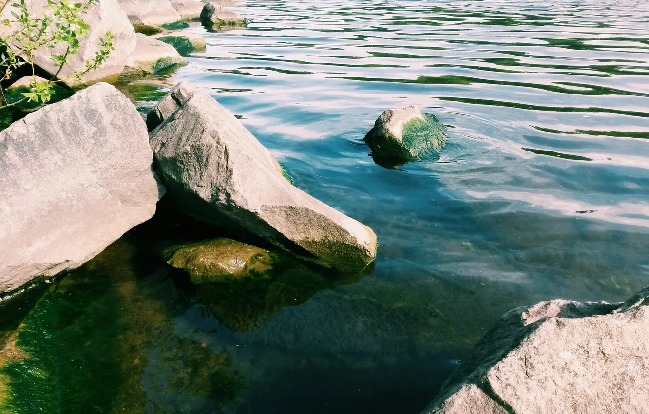 Фото обои вода, река, камни