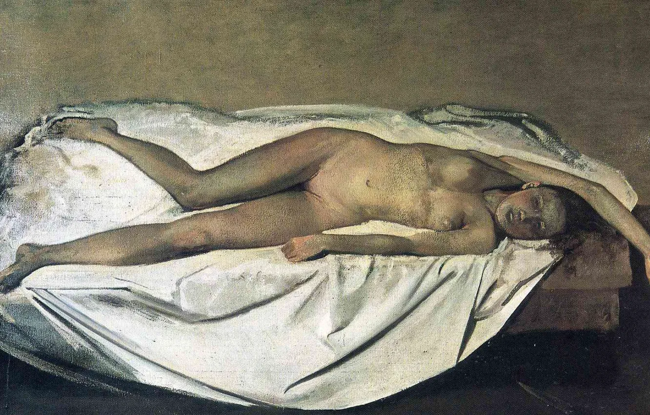 Фото обои Девушка, Картина, Обнажена, Жертва, Французский художник, Balthus, Бальтюс, Balthasar Klossowski