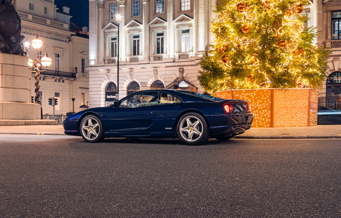 Фото обои Ferrari, blue, Christmas tree, F355, sports car, Ferrari F355 Berlinetta