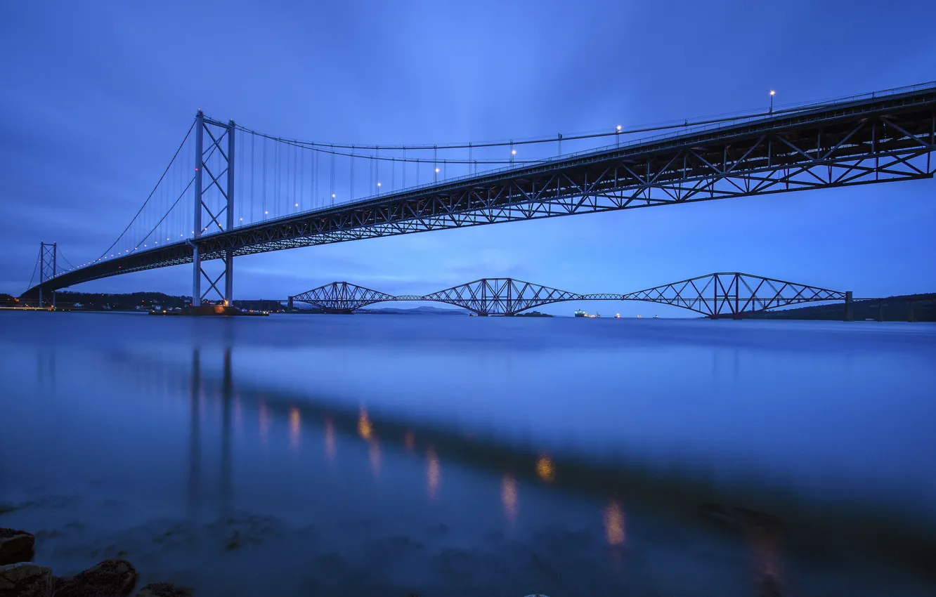 Фото обои небо, мост, река, вечер, Шотландия, Великобритания, синее, river