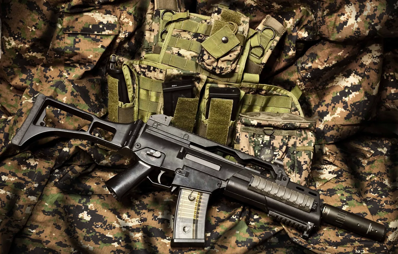 Фото обои оружие, автомат, камуфляж, штурмовая винтовка, HK G36C