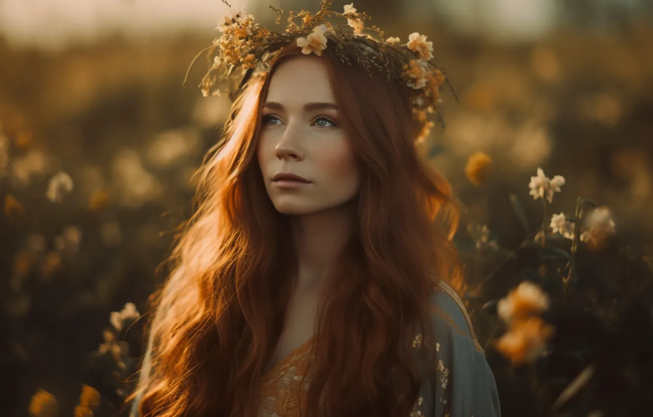 Фото обои поле, лето, взгляд, девушка, свет, цветы, природа, лицо