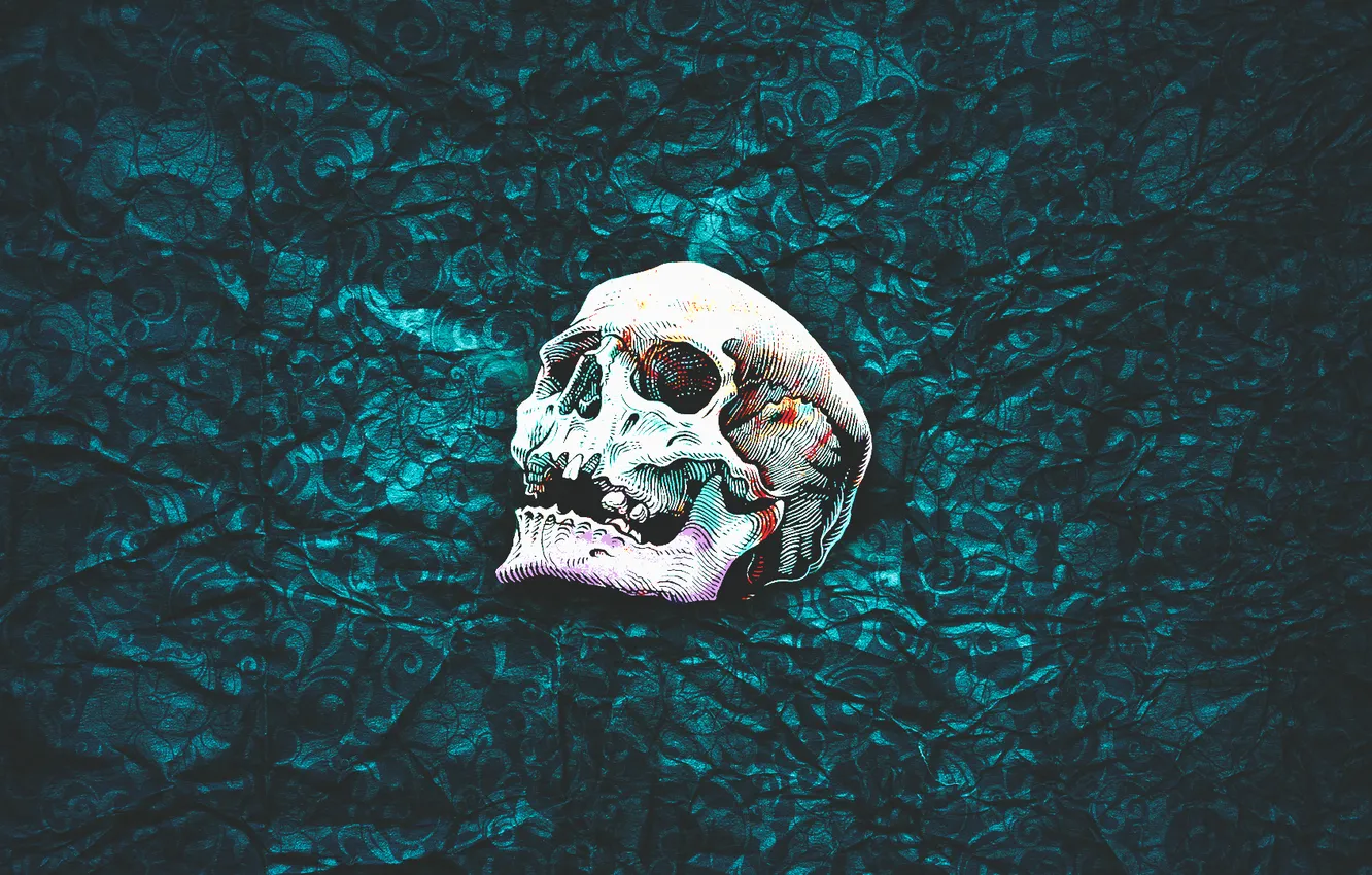 Фото обои abstract, skull, blue, pattern, darkness, illustration, screenshot, simple background